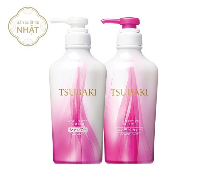 Bộ đôi dầu gội và dầu xả TSUBAKI Botanical Volume Shampoo & Conditioner - Màu hồng nhẹ trắng