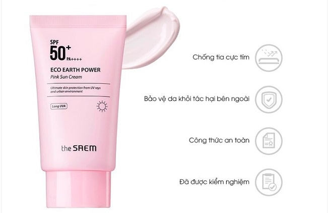 Kem Chống Nắng Vật Lý cho nam THE SAEM Eco Earth Power Pink Sun Cream SPF50 50g