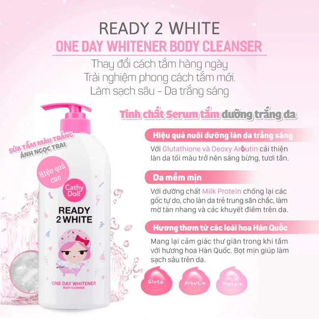 Sữa tắm trắng da Cathy Doll One Day Whitener Body Cleanser 450ml Ready 2 White